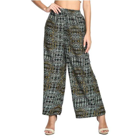 Women's Soft Cotton Blended Loose Fit Wide Leg Comfort Palazzo Printed Pants - Picture 12 of 16